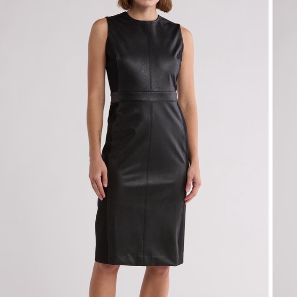 Spanx Mixed Media Faux Leather Sheath Dress NWT Size Medium - Picture 1 of 6